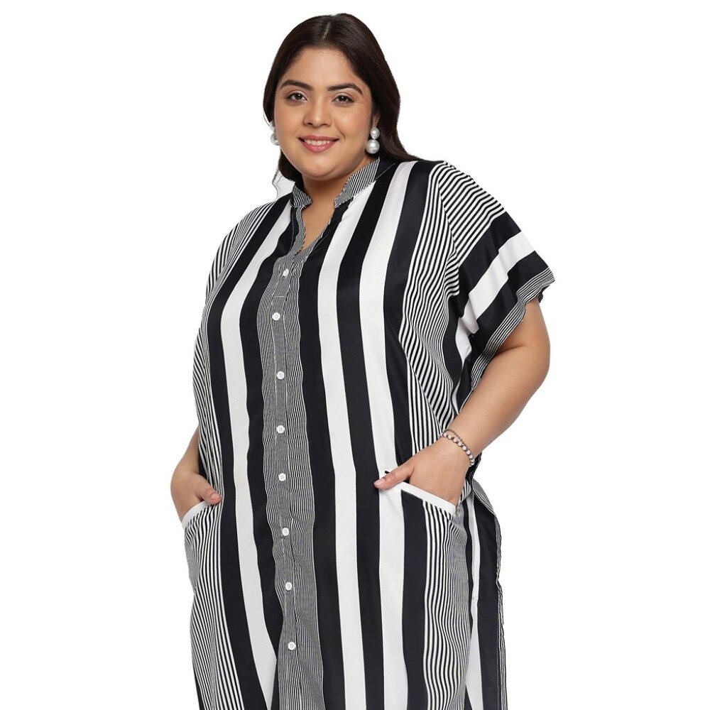 Gypsie Blu Women Button Down Plus Size Kaftan Dress Side Slit Maxi for Partywear - Picture 6 of 9